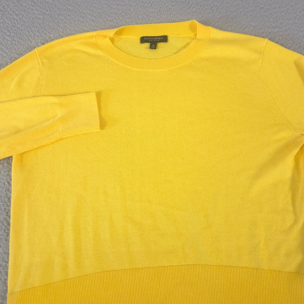 Banana Republic Sweater Womens Medium Yellow Silk-Cotton Cropped Crew‎ Neck Knit